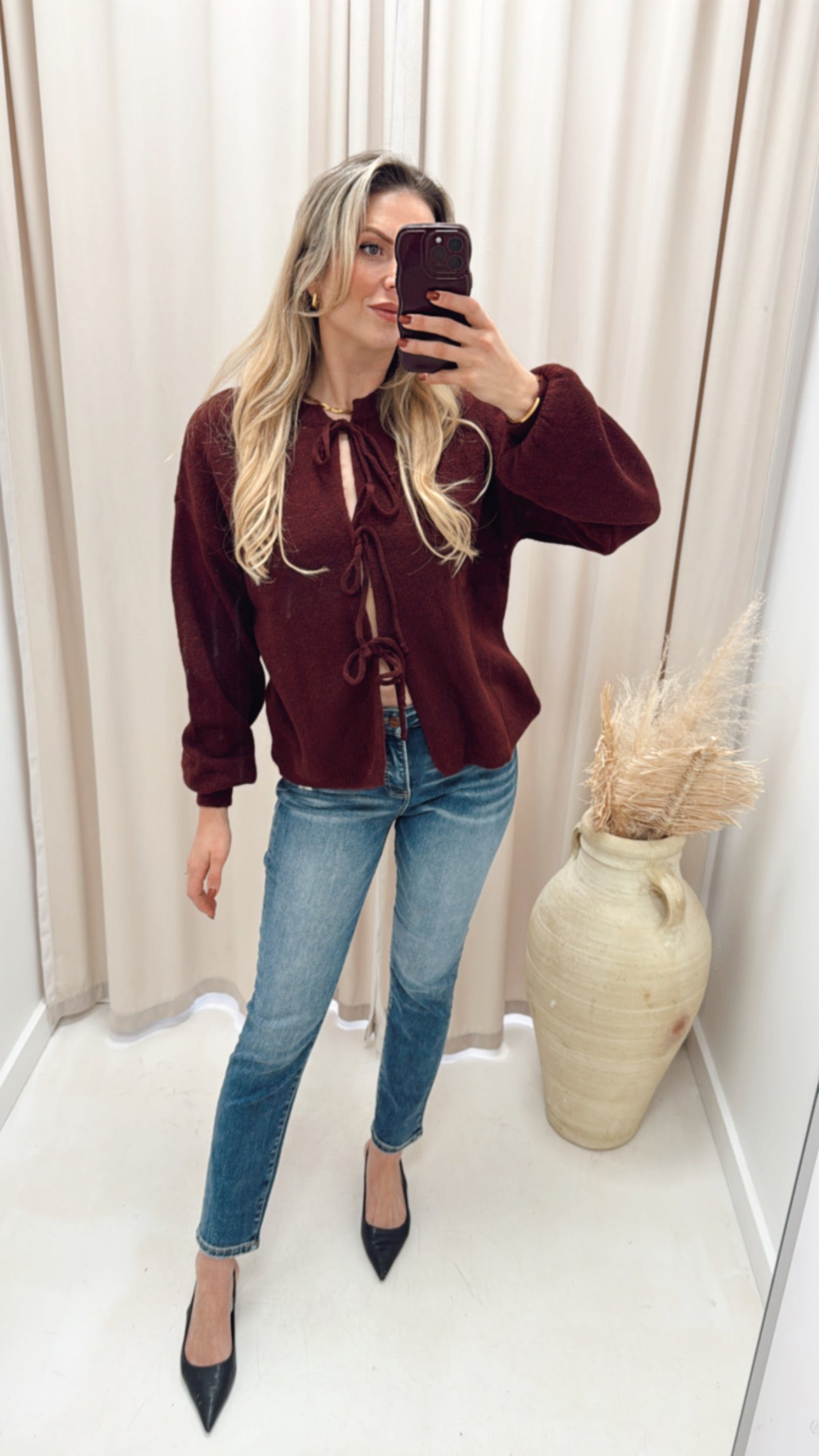 MONROE TIE BOW CARDIGAN (CLARET)
