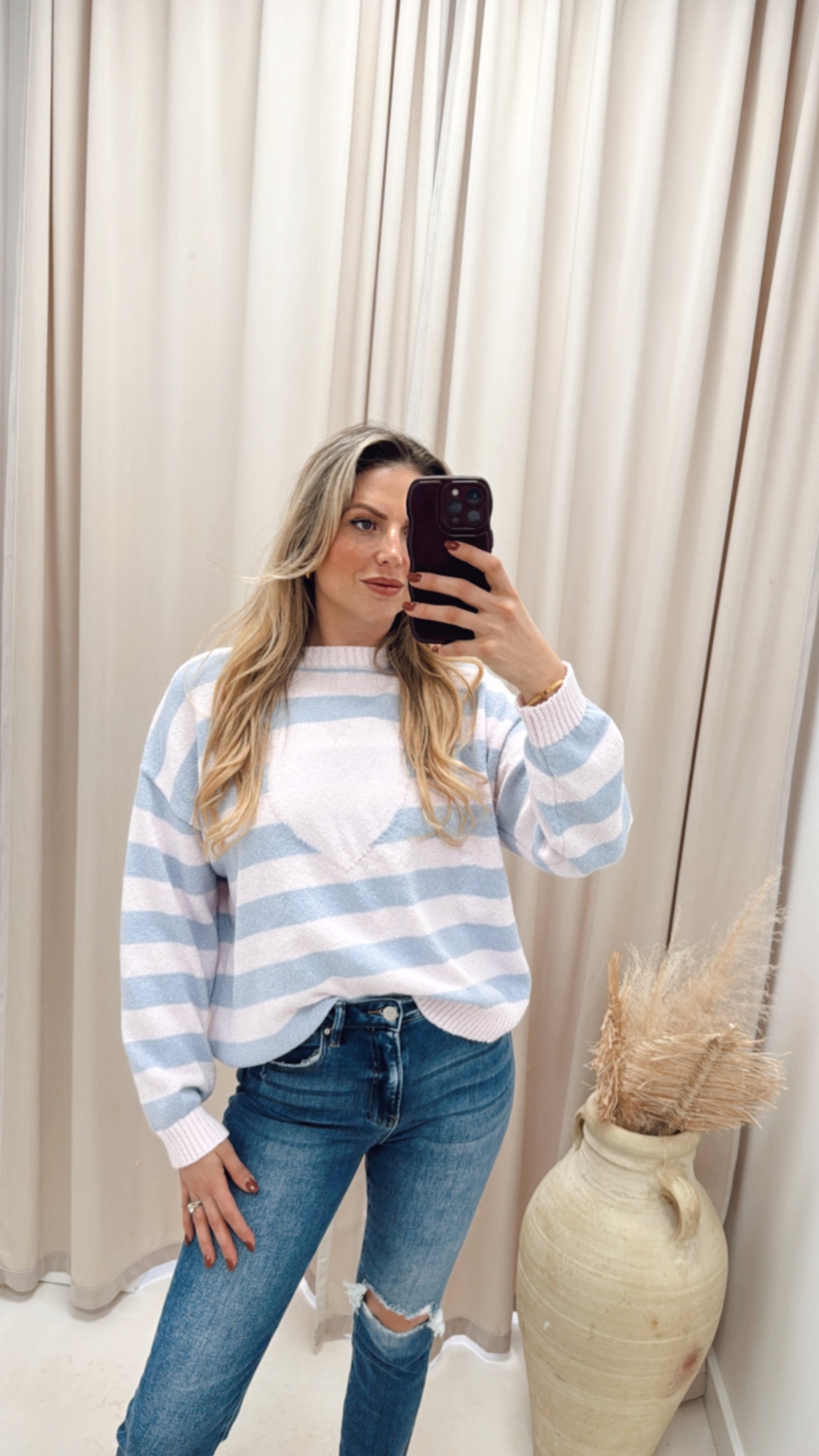 HEART STRIPED SWEATER (BLUE &amp; PINK)