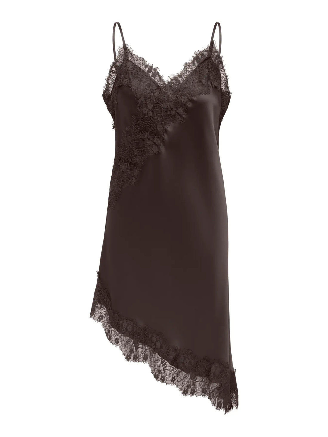 LINDONA STRAP SATIN LACE DRESS (ONLY) | BROWN