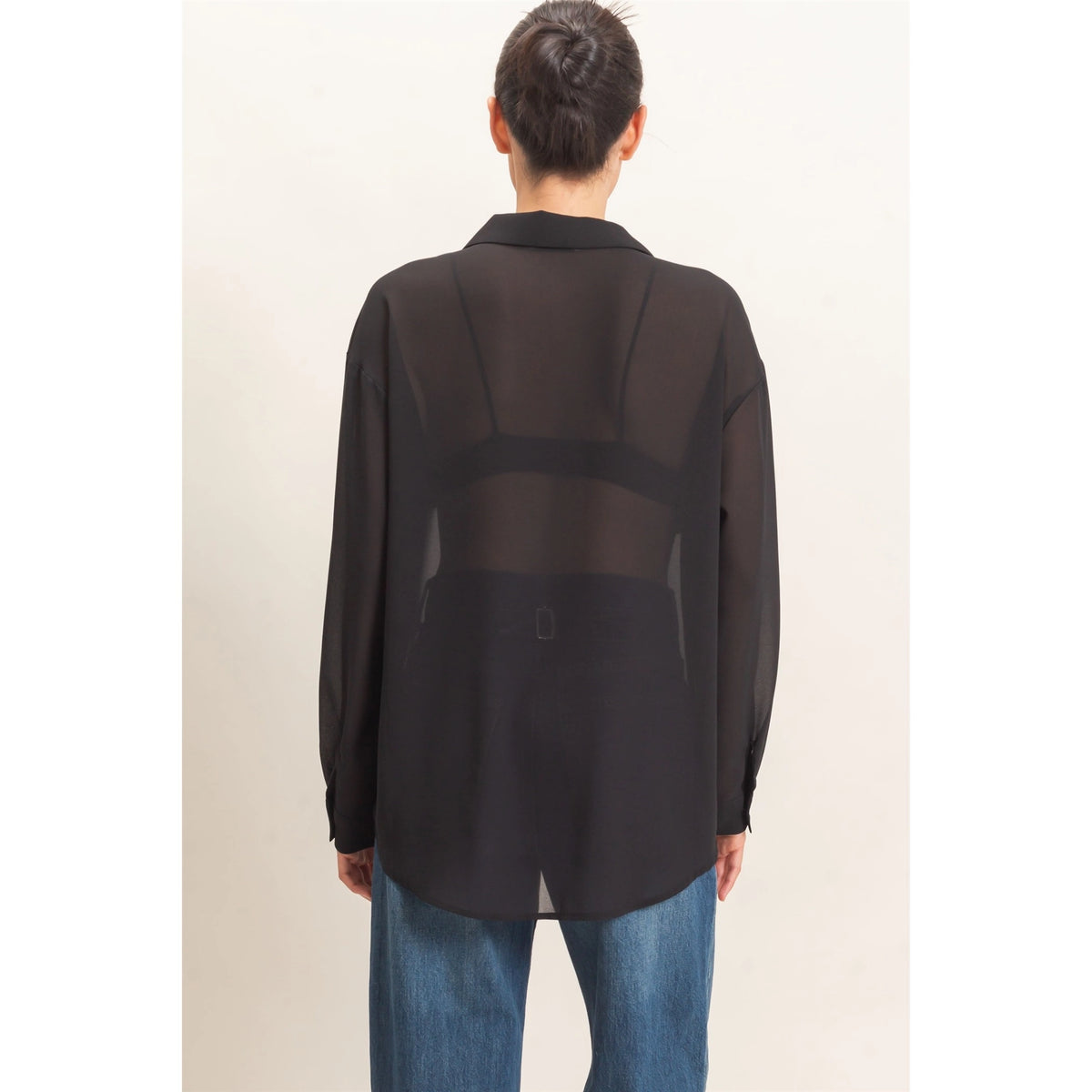 SHEER BUTTON UP (BLACK)