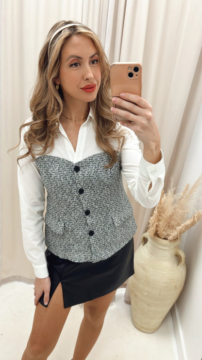 ALYSSA TWEED PEPLUM BLOUSE