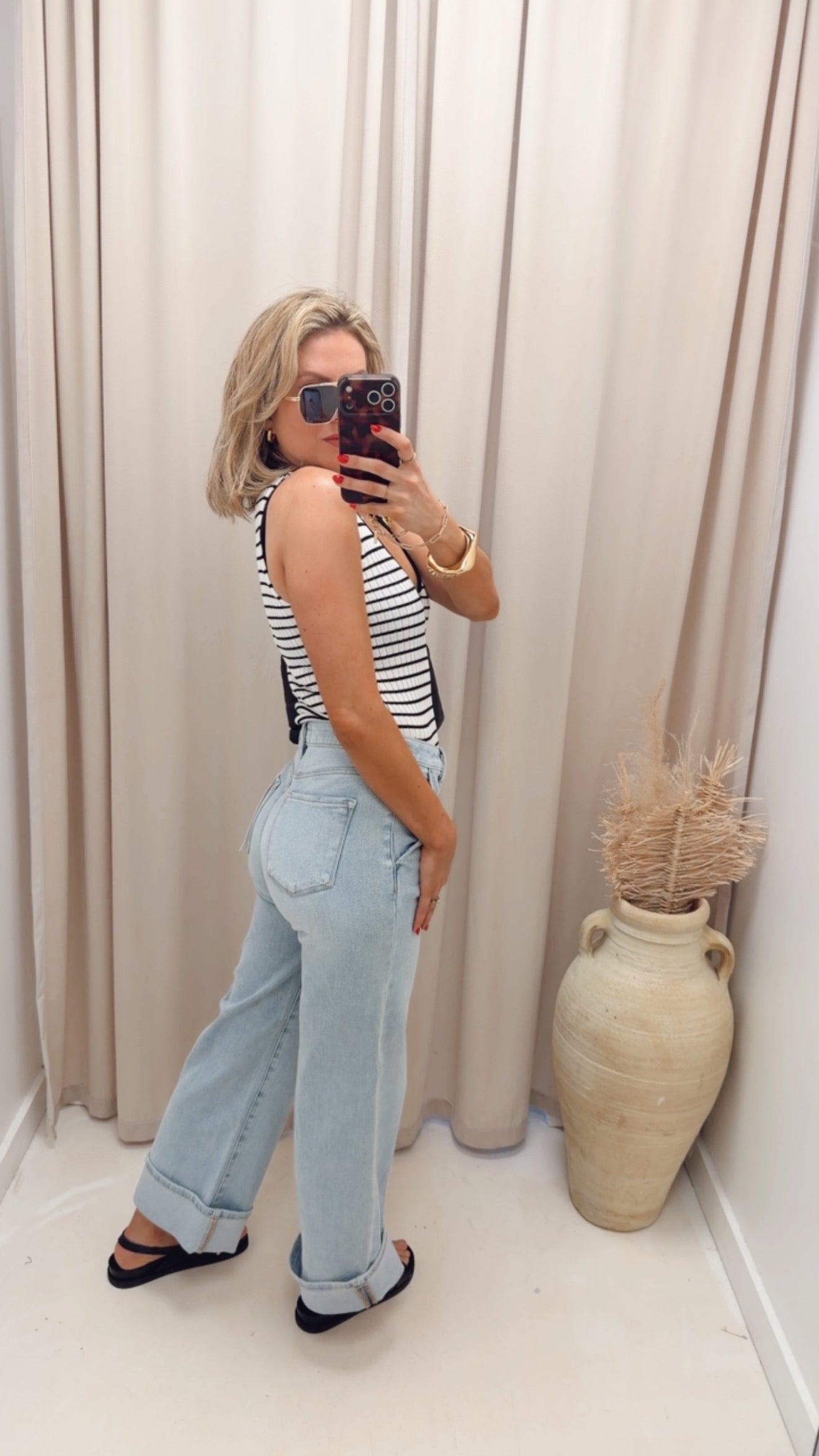 TARAH TUMMY CONTROL HIGH RISE ANKLE WIDE CUFFED JEANS
