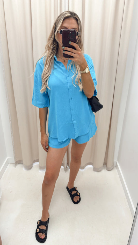 CLAVIYA TWO PIECE SHORT SET (BLUE)