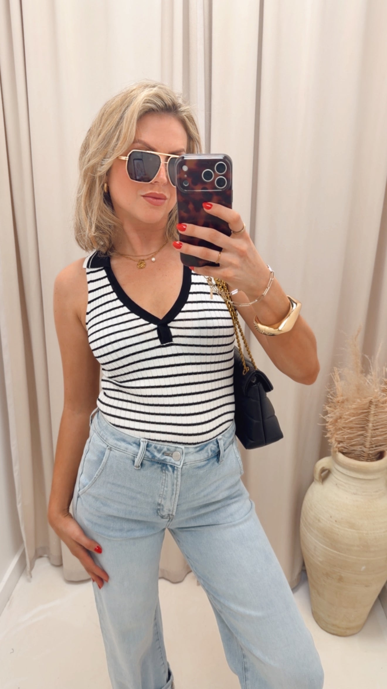 COLLARED STRIPE TOP