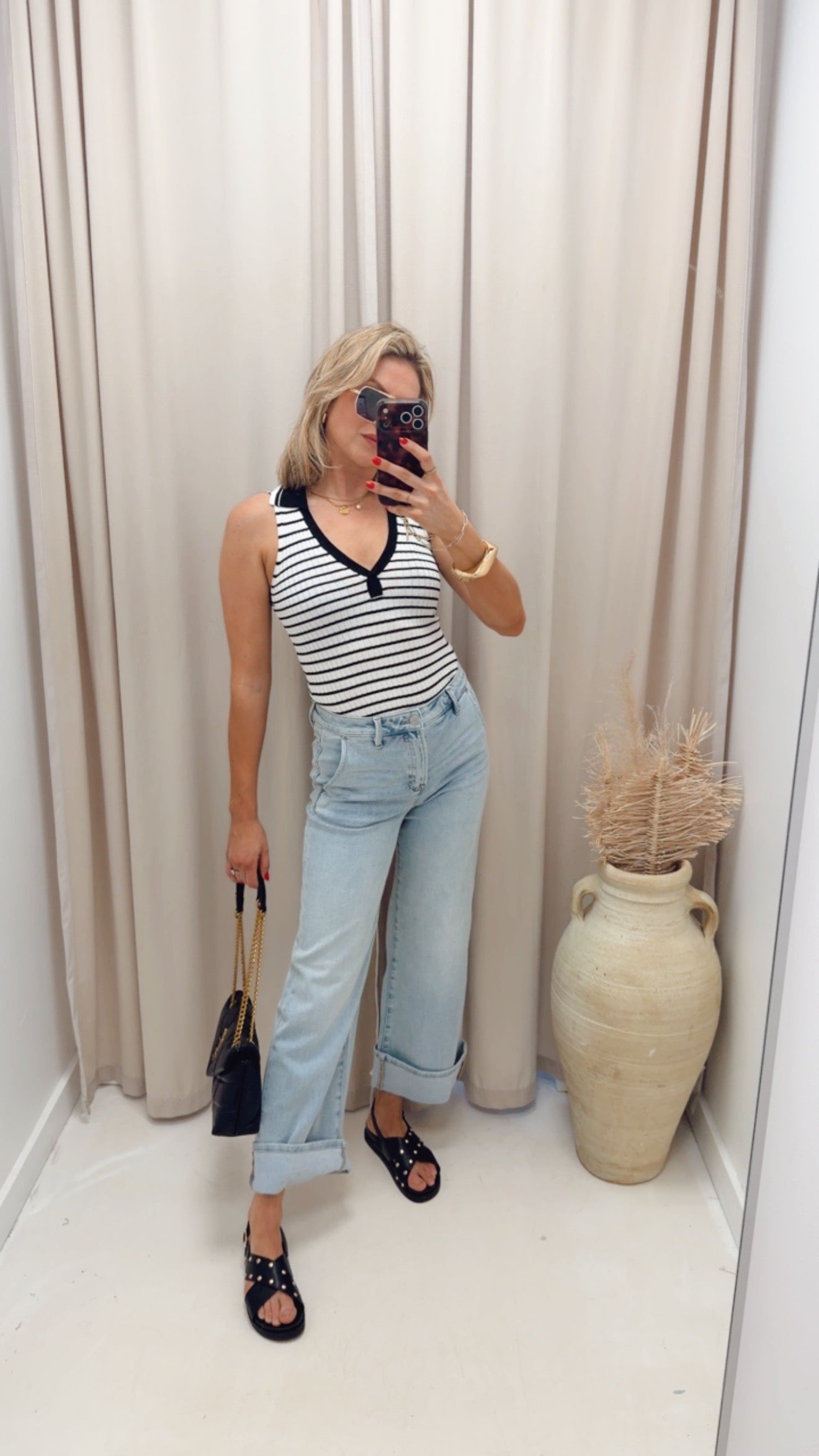 COLLARED STRIPE TOP