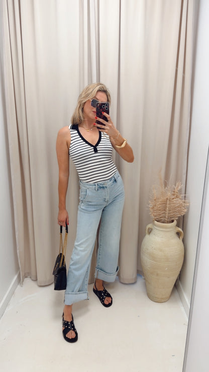 COLLARED STRIPE TOP