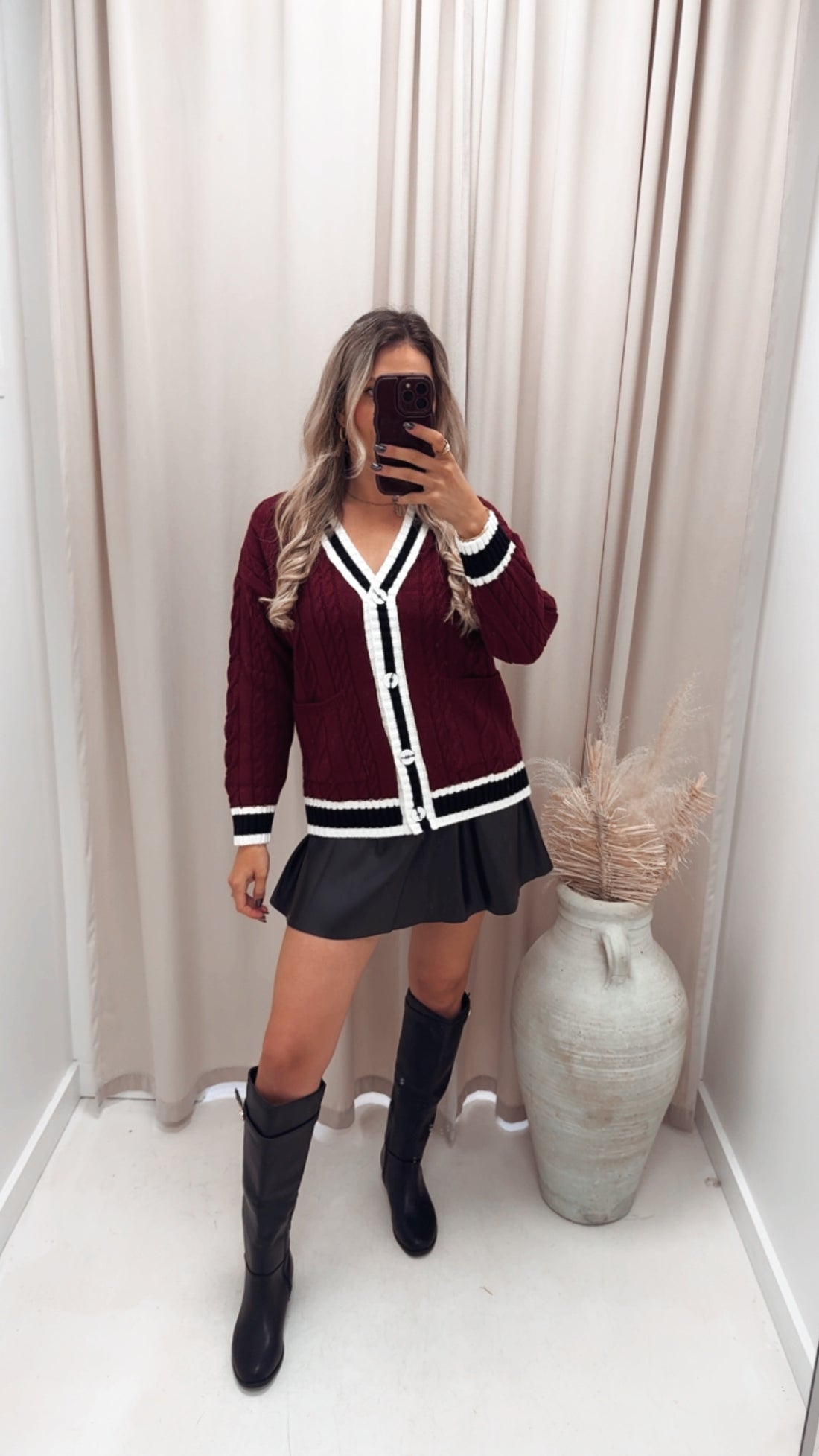 CLARET BUTTON UP CARDIGAN (BURGUNDY)