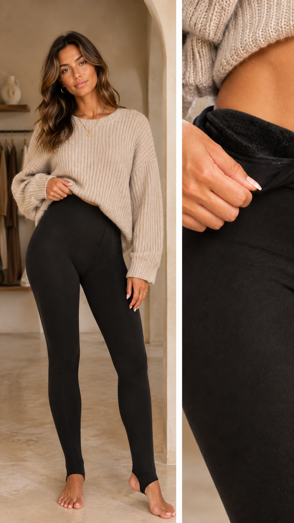 FLEECE  LINED TIGHTS  (STIRRUP) | BLACK