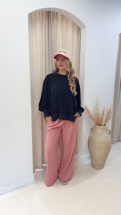 GINGHAM WIDE LEG DRAW-WAIST PANT | RED