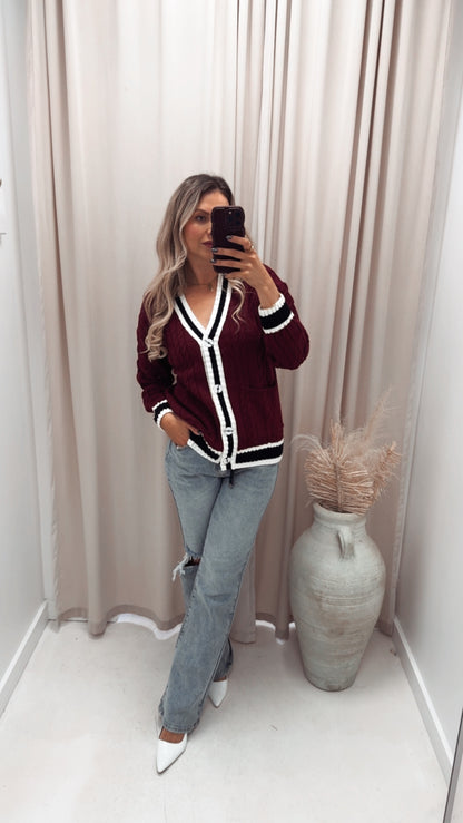CLARET BUTTON UP CARDIGAN (BURGUNDY)