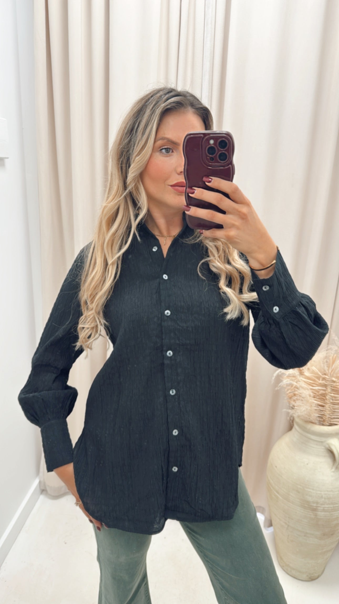 NAOMIE BUTTON UP BLOUSE (BLACK)