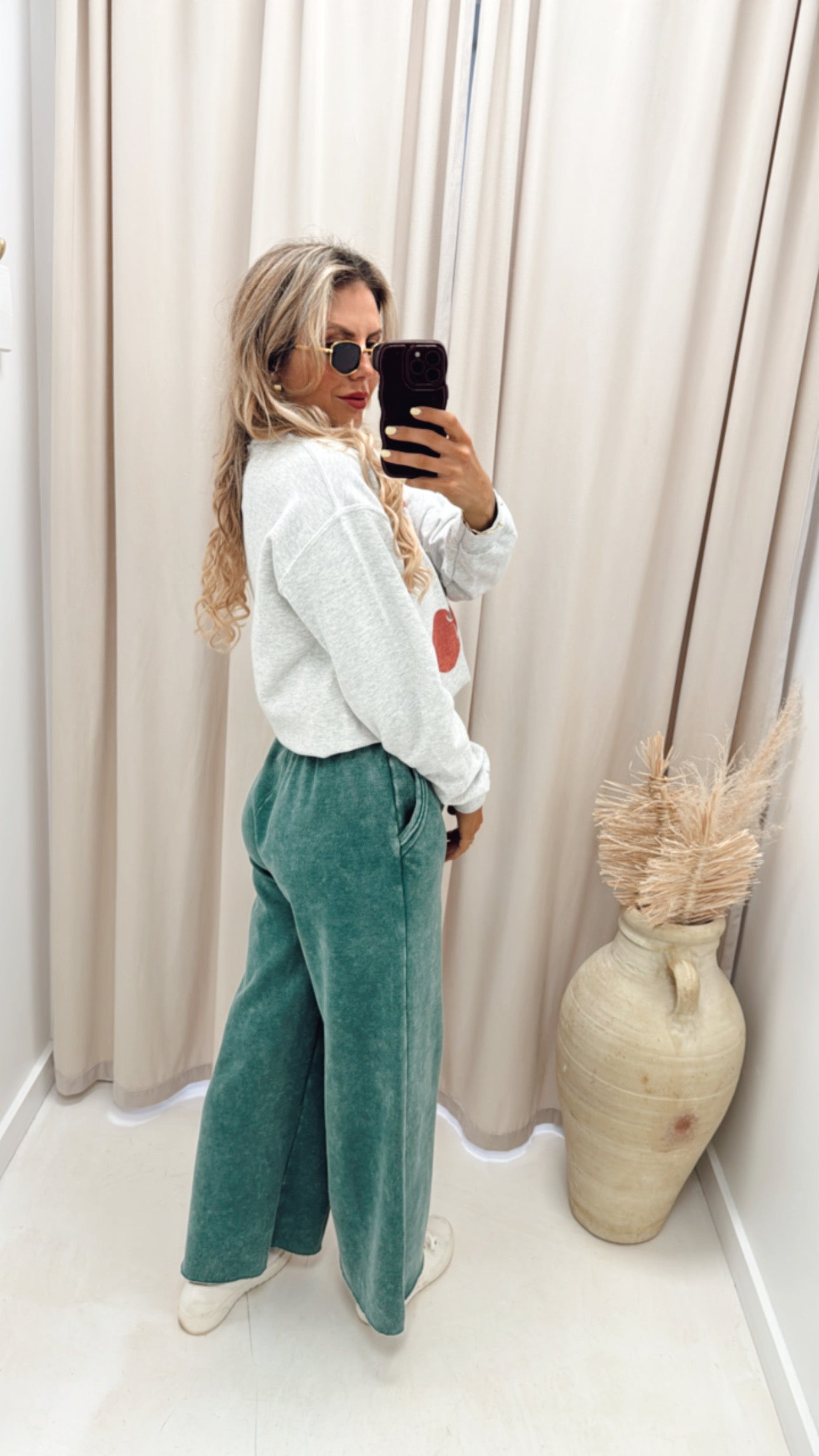 JENINE WIDE LEG FLEECE PANT (GREEN)