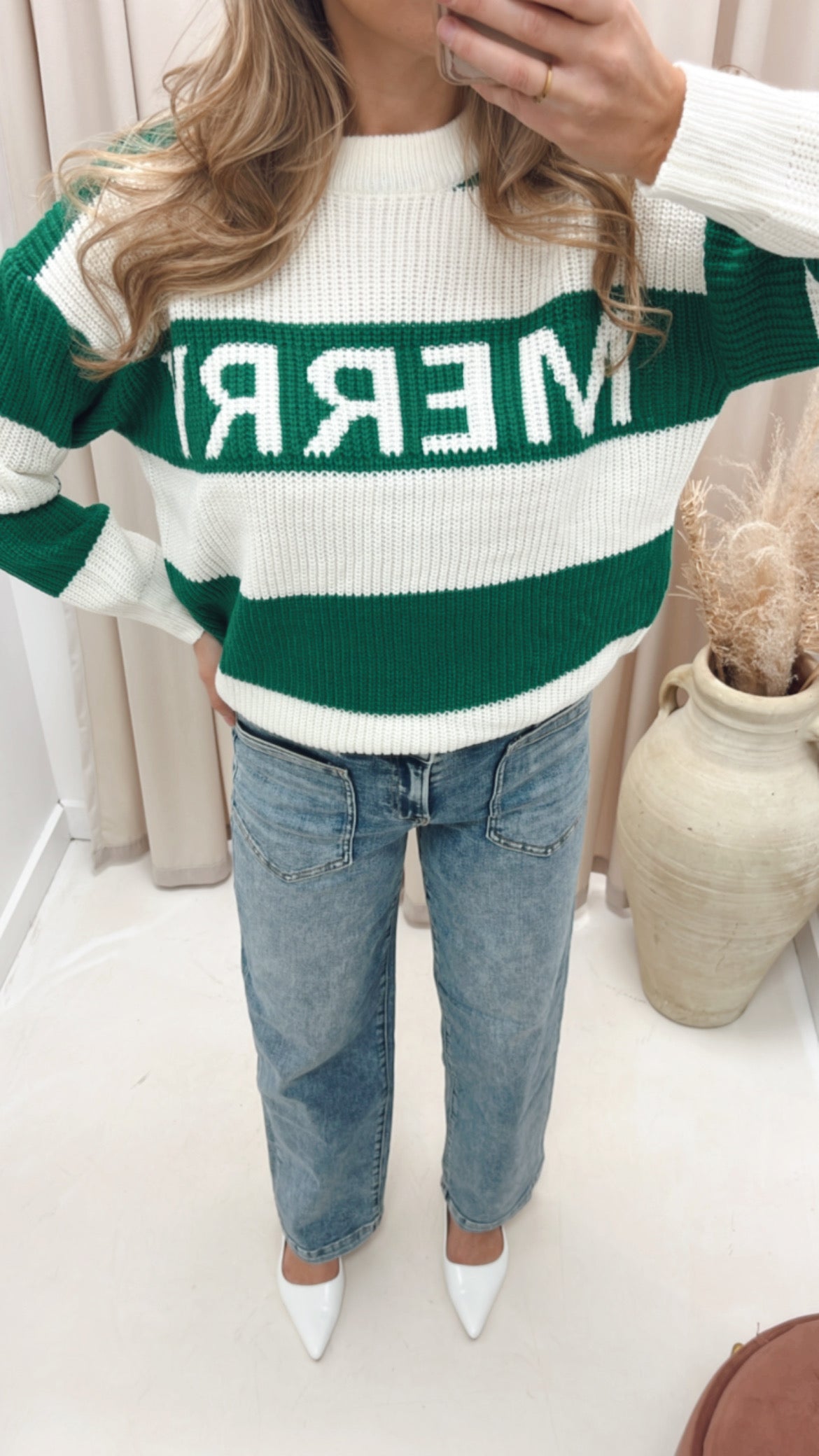 MERRY CHRISTMAS KNIT SWEATER (GREEN)