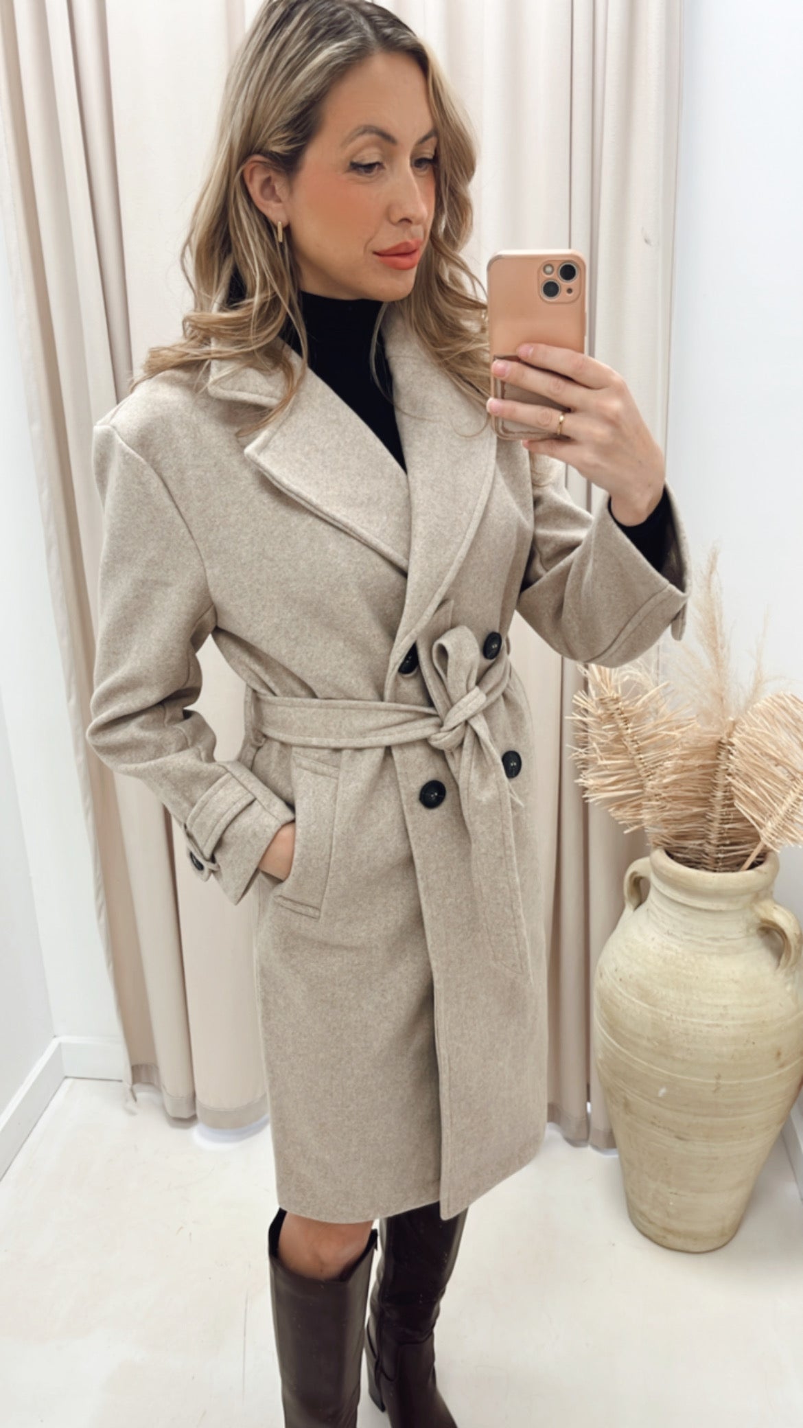 ANGELINA  DOUBLE BREASTED WRAP COAT  (OATMEAL)