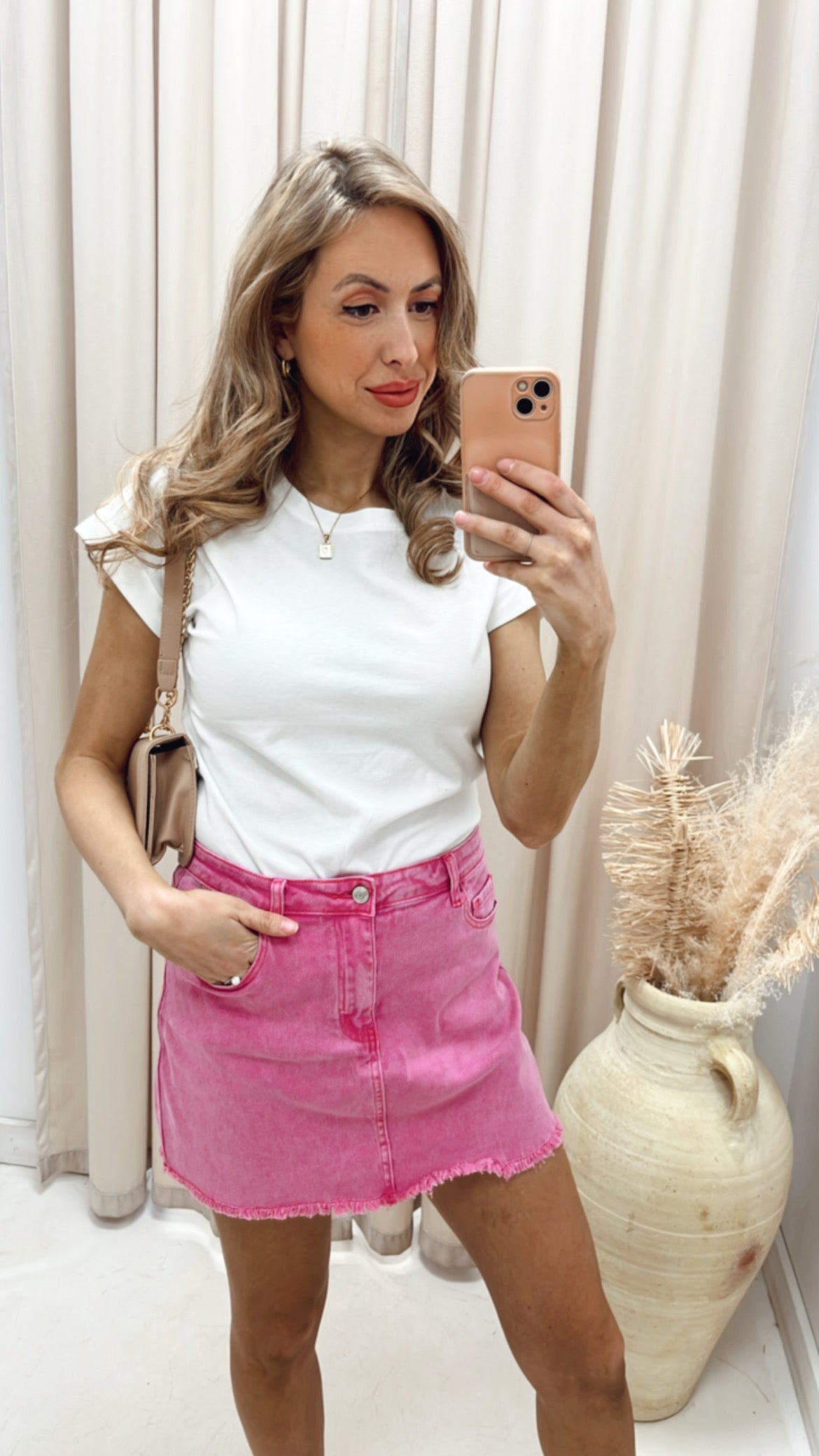 NEW WILLOW DENIM SKIRT (HOT PINK)