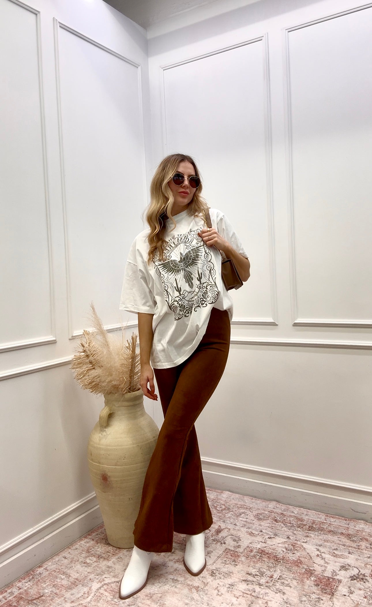 NEW LEONA SUEDE HIGH RISE FLARE PANTS (BROWN)