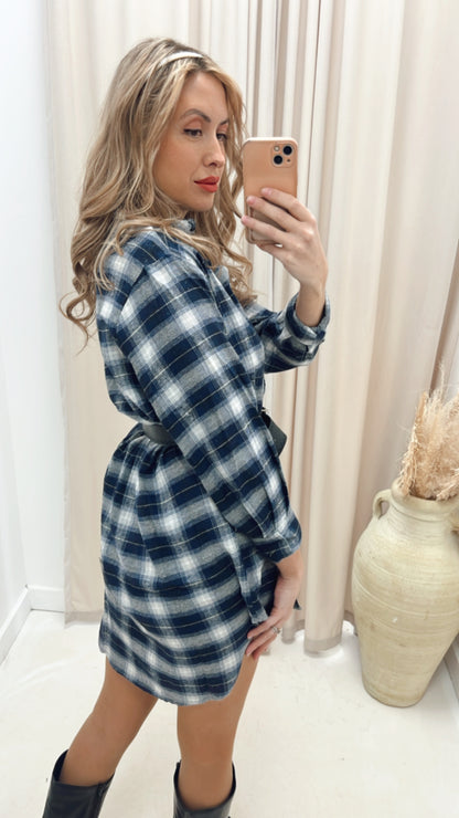 JAMIE PLAID SHIRT DRESS (NAVY)