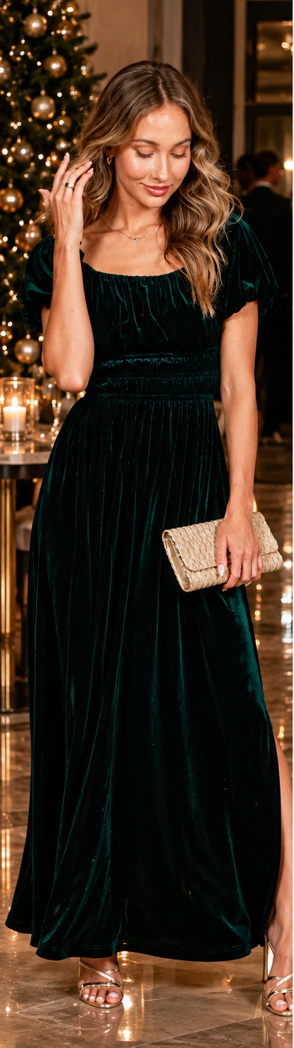 KATALINA VELVET MIDI DRESS (EMERALD GREEN)