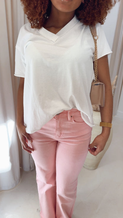 KIARA OVERSIZED RAW EDGE TEE | WHITE