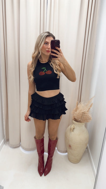 CHERRY RIBBED CROP TOP (BLACK)