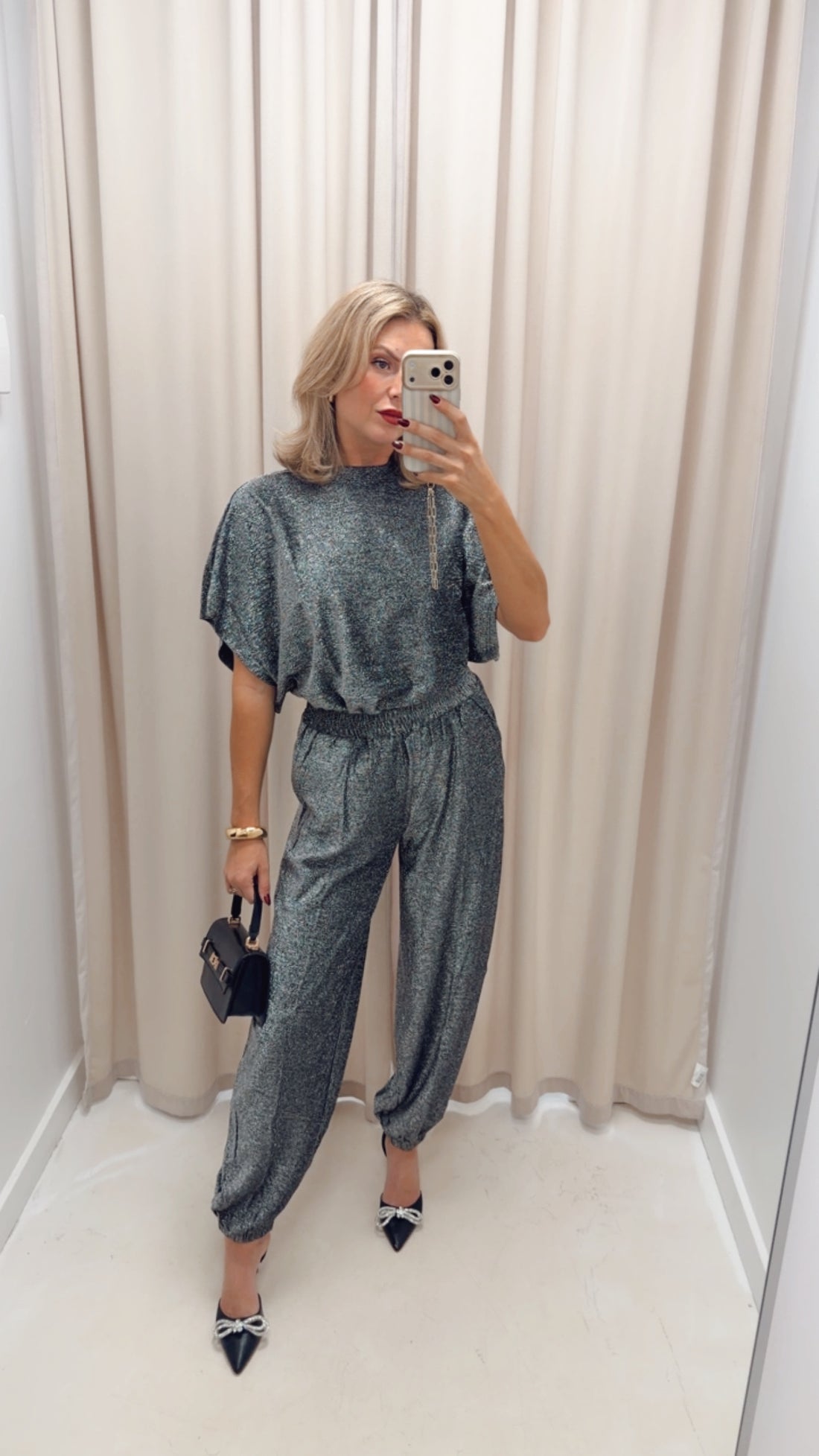 KArebecca Jersey Pants - Silver black glitter - Metallic