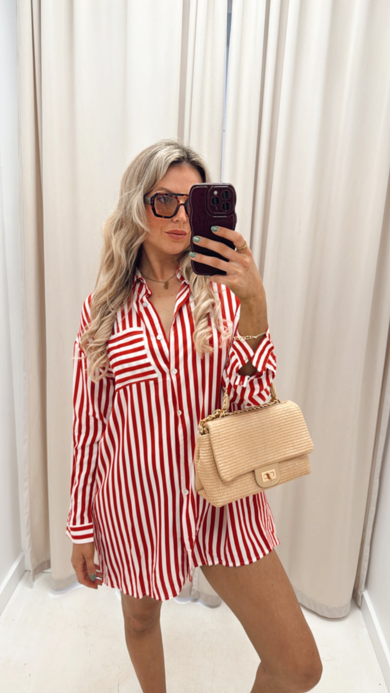 POPPY STRIPED SHIRT DRESS (RED)