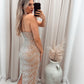 RHINESTONE EMBELLISHED CHAIN LIKE DRESS (BANJUL) NUDE