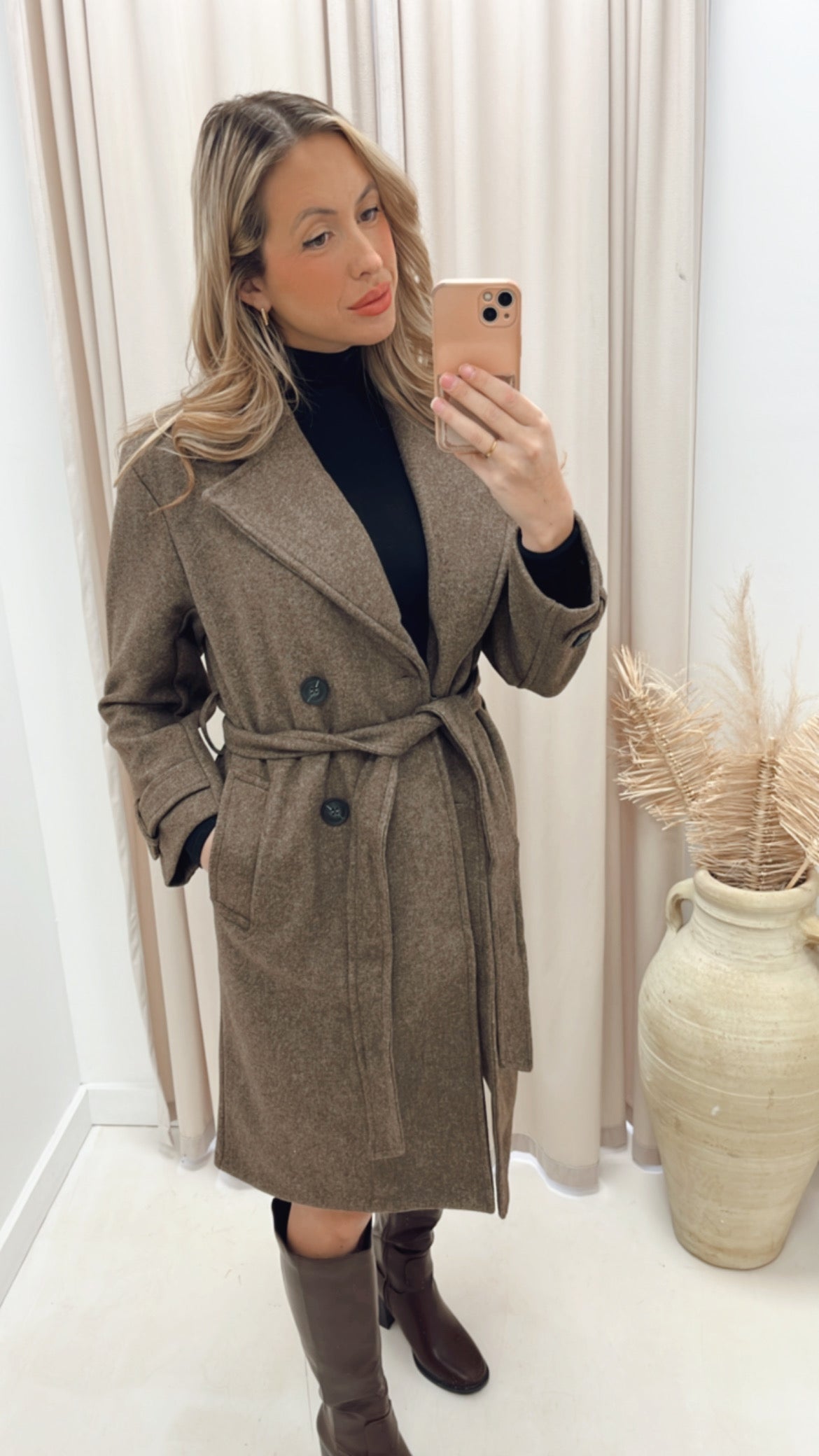 ANGELINA  DOUBLE BREASTED TIE WRAP  COAT (BROWN)