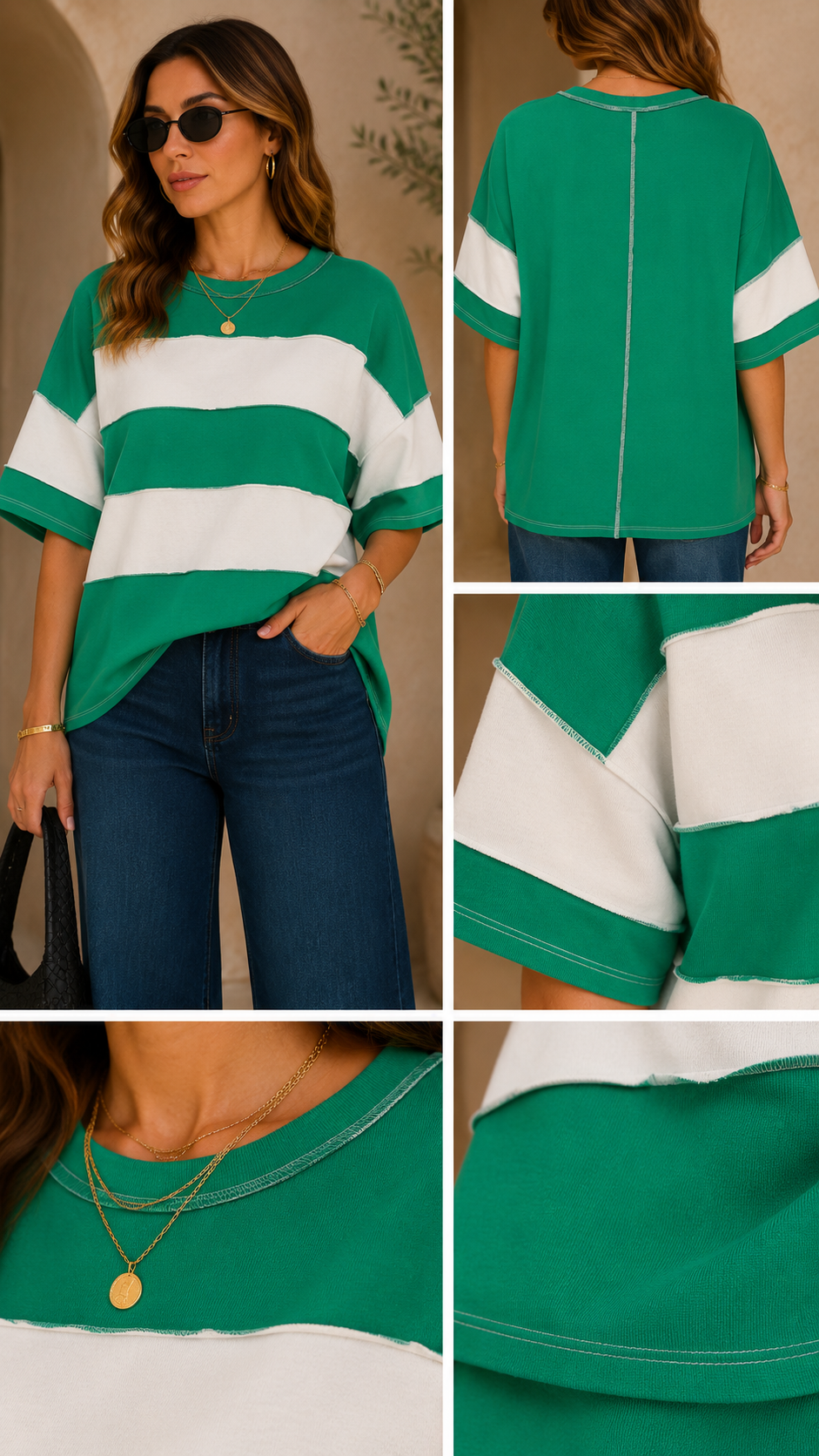 FRENCH TERRY STRIPED EXPOSED SEAM TOP (K GREEN)