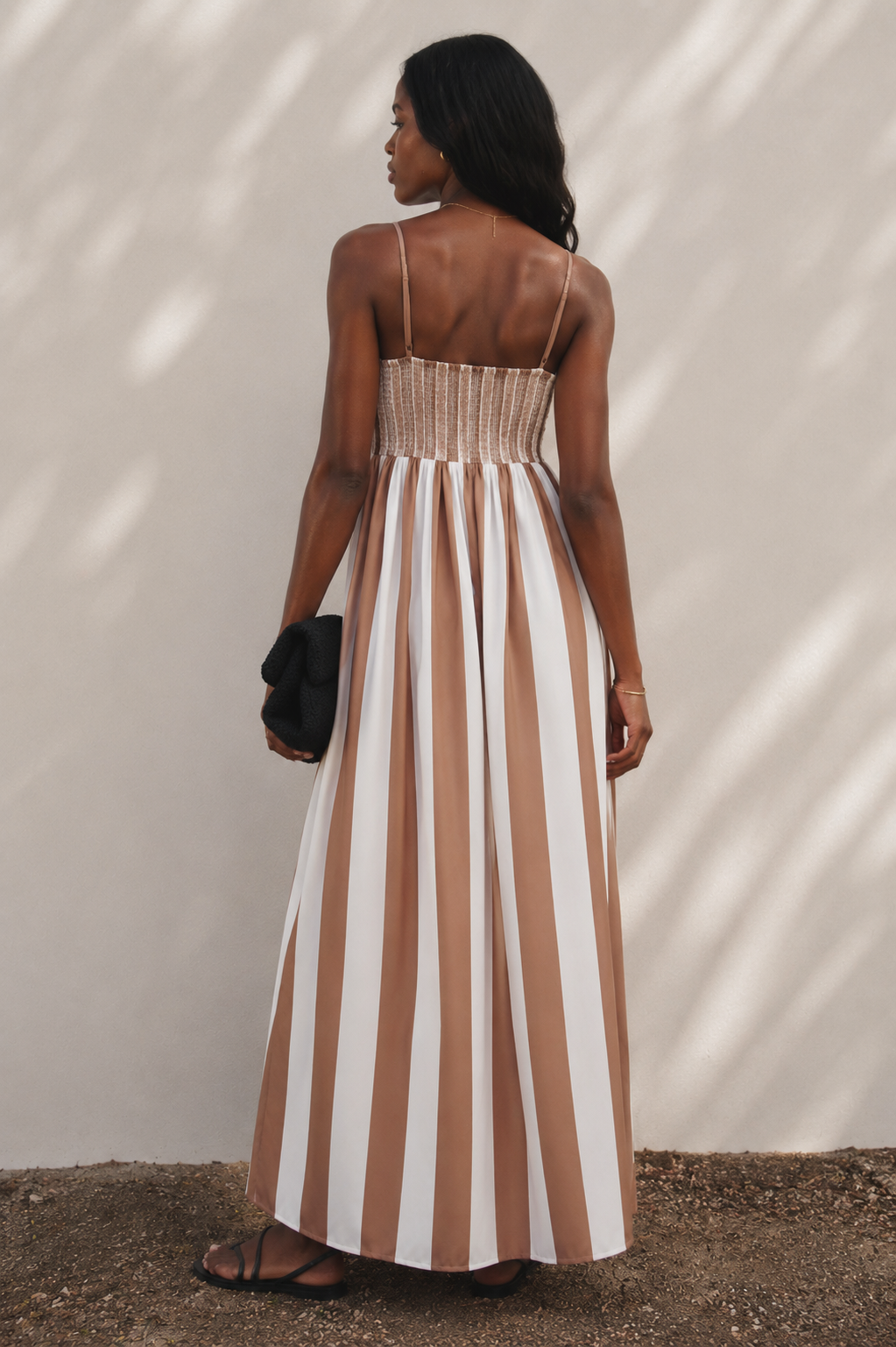 STRIPE MAXI DRESS (BEIGE &amp; WHITE)