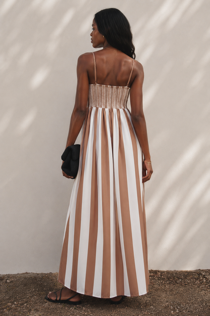 STRIPE MAXI DRESS (BEIGE &amp; WHITE)