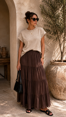 CRINKLE WASHED ROUND NECK FOLDED SHORT SLEEVE TEE (ASH MOCHA)