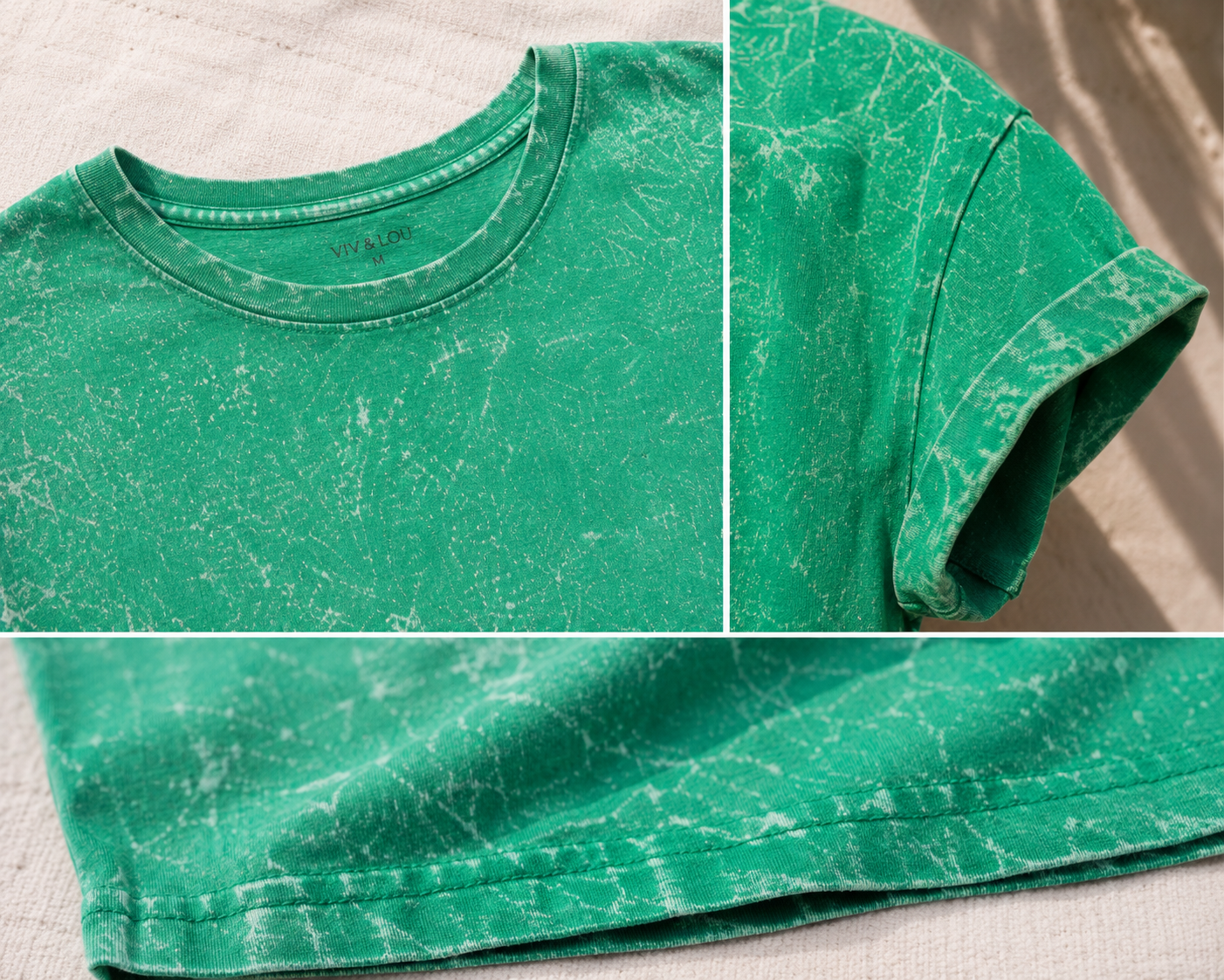CRINKLE WASHED ROUND NECK FOLDED SHORT SLEEVE TEE (K GREEN)