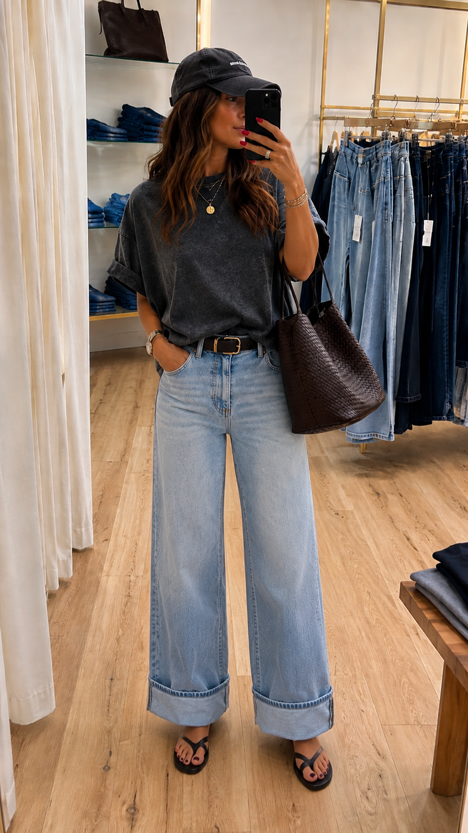 TARAH TUMMY CONTROL HIGH RISE ANKLE WIDE CUFFED JEANS