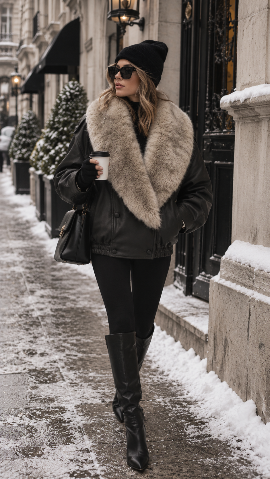 KIM MIX FAUX LEATHER FUR JACKET| COFFEE (ONLY)