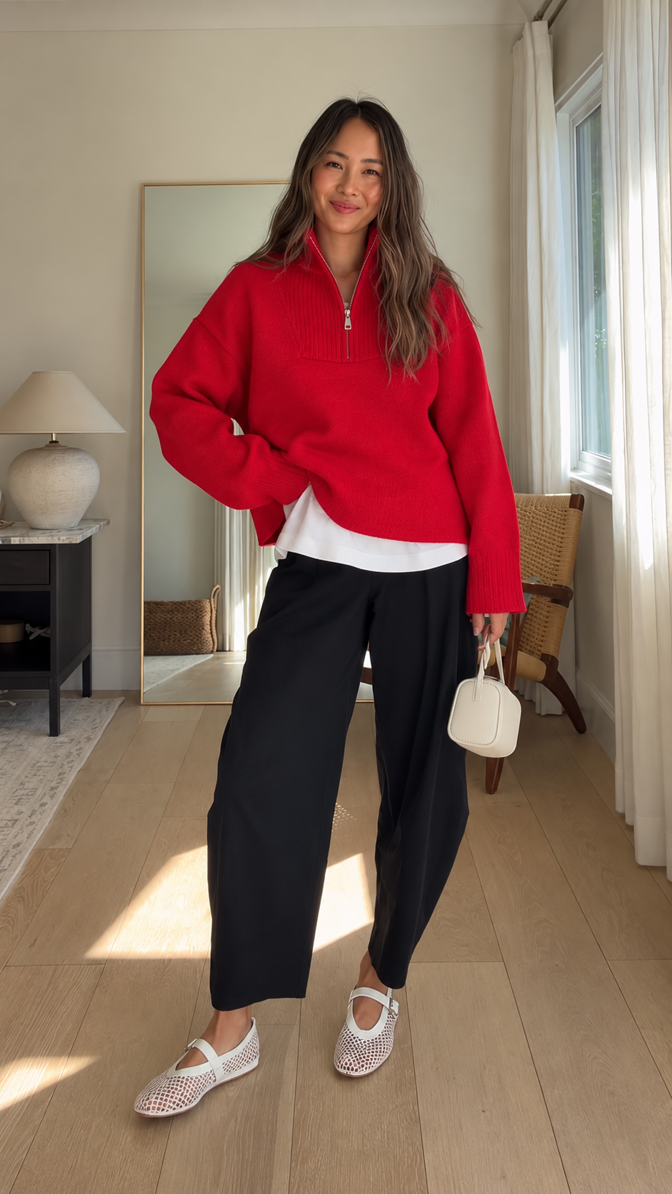 CLARA HALF ZIP UP SWEATER (RED) | ONLY