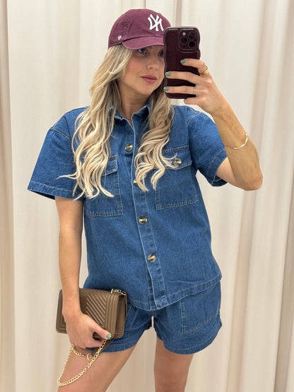 MORGAN TWO PIECE DENIM SHORT SET