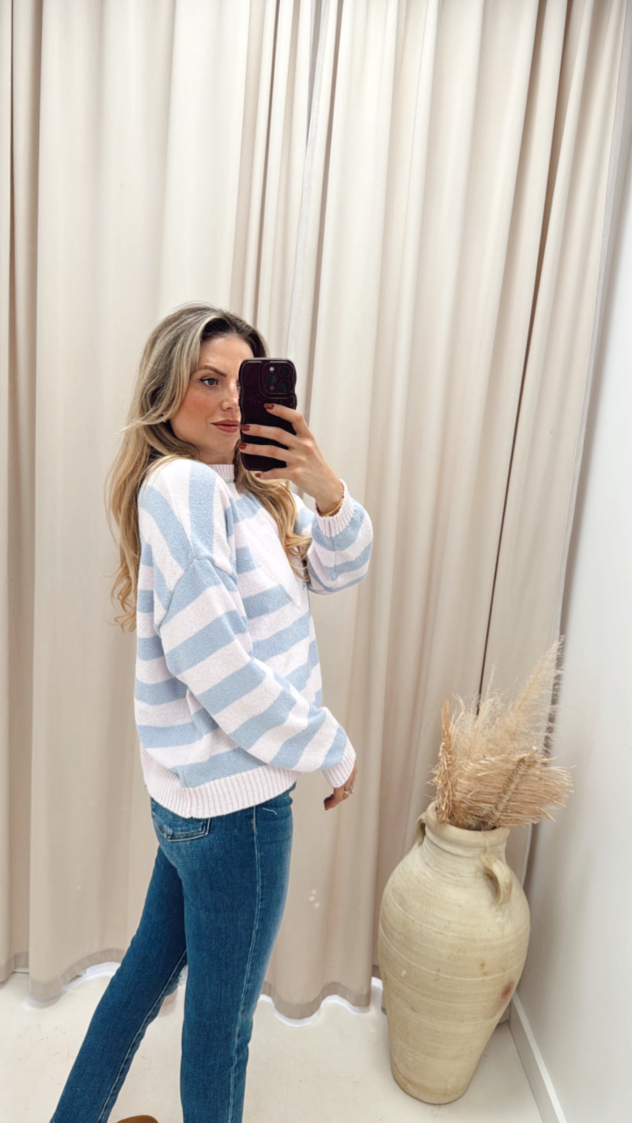 HEART STRIPED SWEATER (BLUE &amp; PINK)