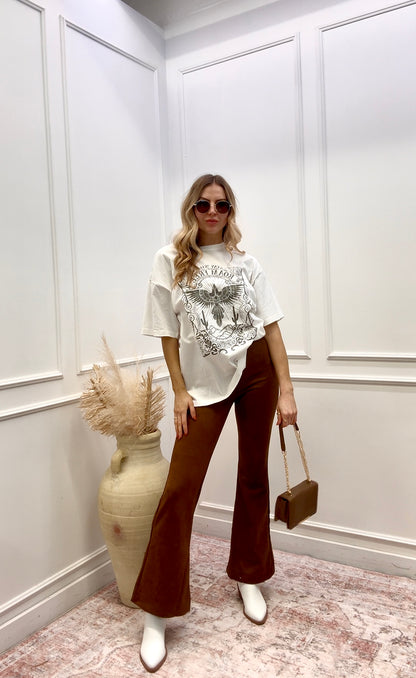 NEW LEONA SUEDE HIGH RISE FLARE PANTS (BROWN)