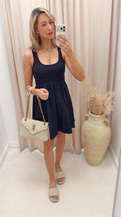 COMBINED KNIT &amp; WOVEN DRESS WITH POCKET