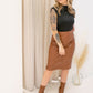 NEW AMY FAUX LEATHER MIDI SKIRT (BROWN)