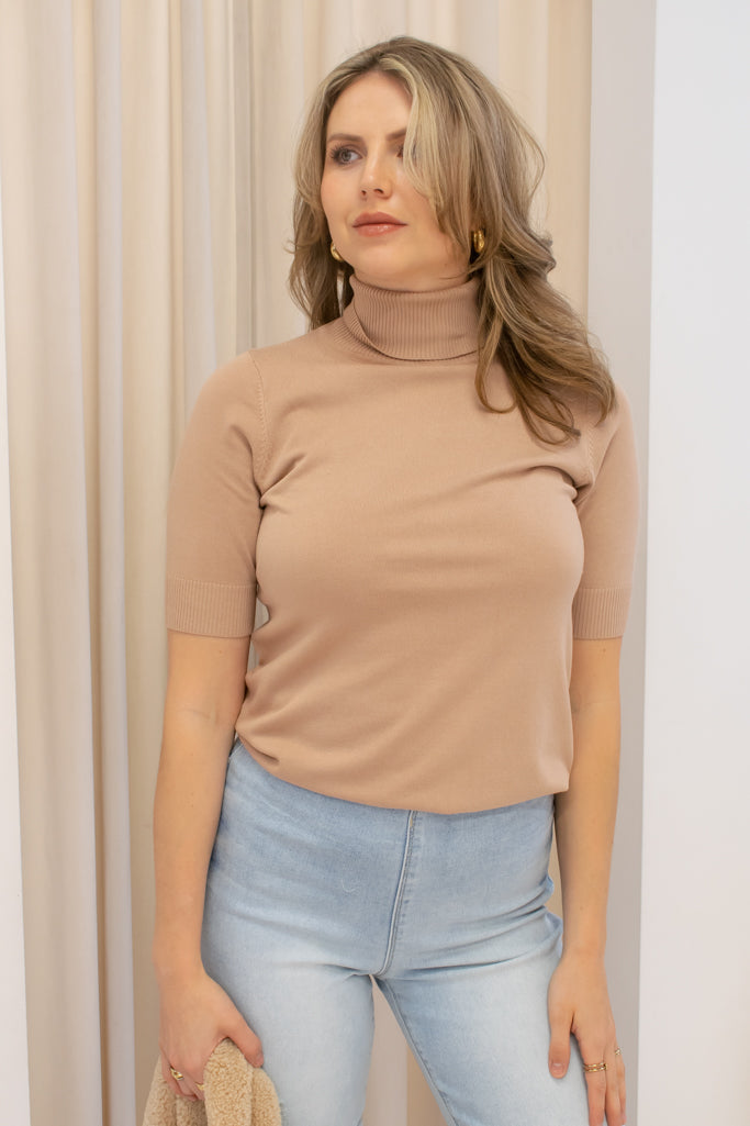 NEW TASH SHORT SLEEVE TURTLE NECK (TAUPE)