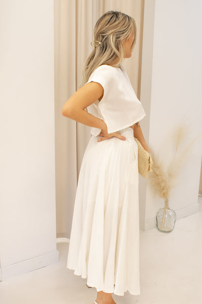 NEW MARY TWO PIECE CROP TOP AND SKIRT SET (BEIGE) | BEST SELLER