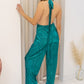 NEW ABIGAIL METALLIC HALTER JUMPSUIT (JADE)