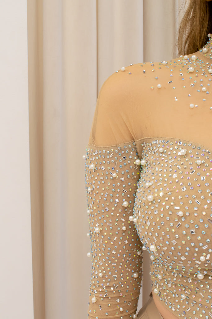NEW STELLA RHINESTONE MESH TOP (NUDE)