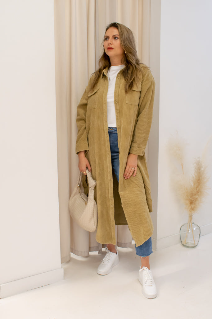 NEW MALORY MAXI CORDUROY BELTED BUTTON UP