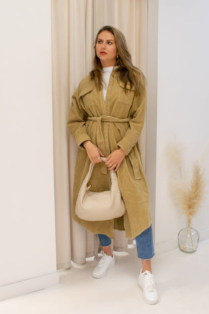 NEW MALORY MAXI CORDUROY BELTED BUTTON UP