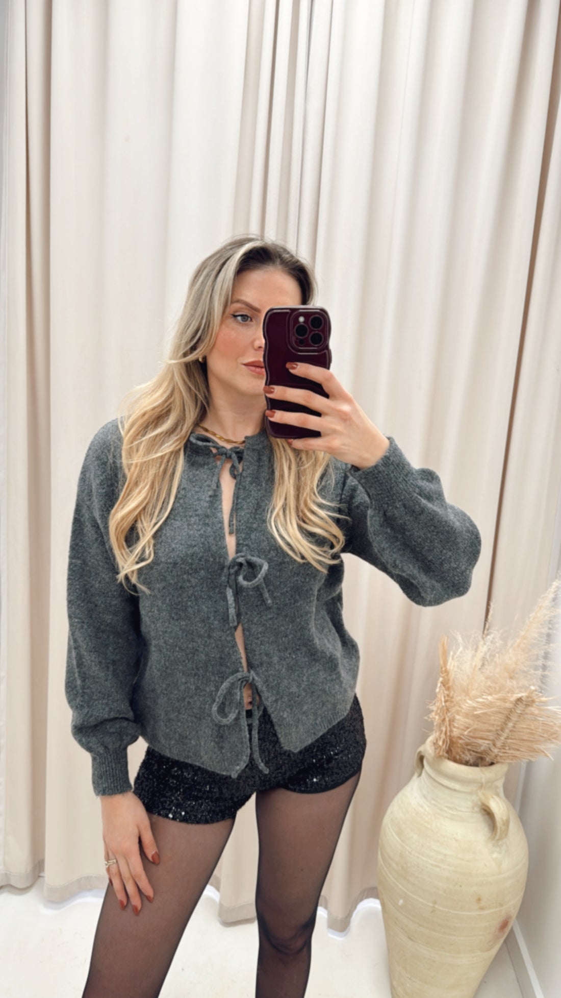 MONROE TIE BOW CARDIGAN (GREY)