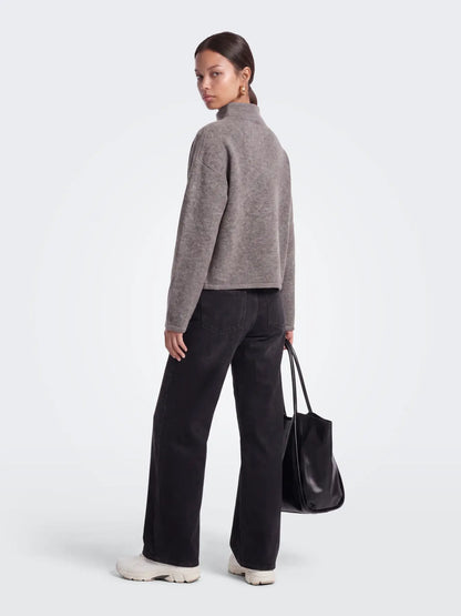 CLARA HALF ZIP UP SWEATER (BROWN) | ONLY