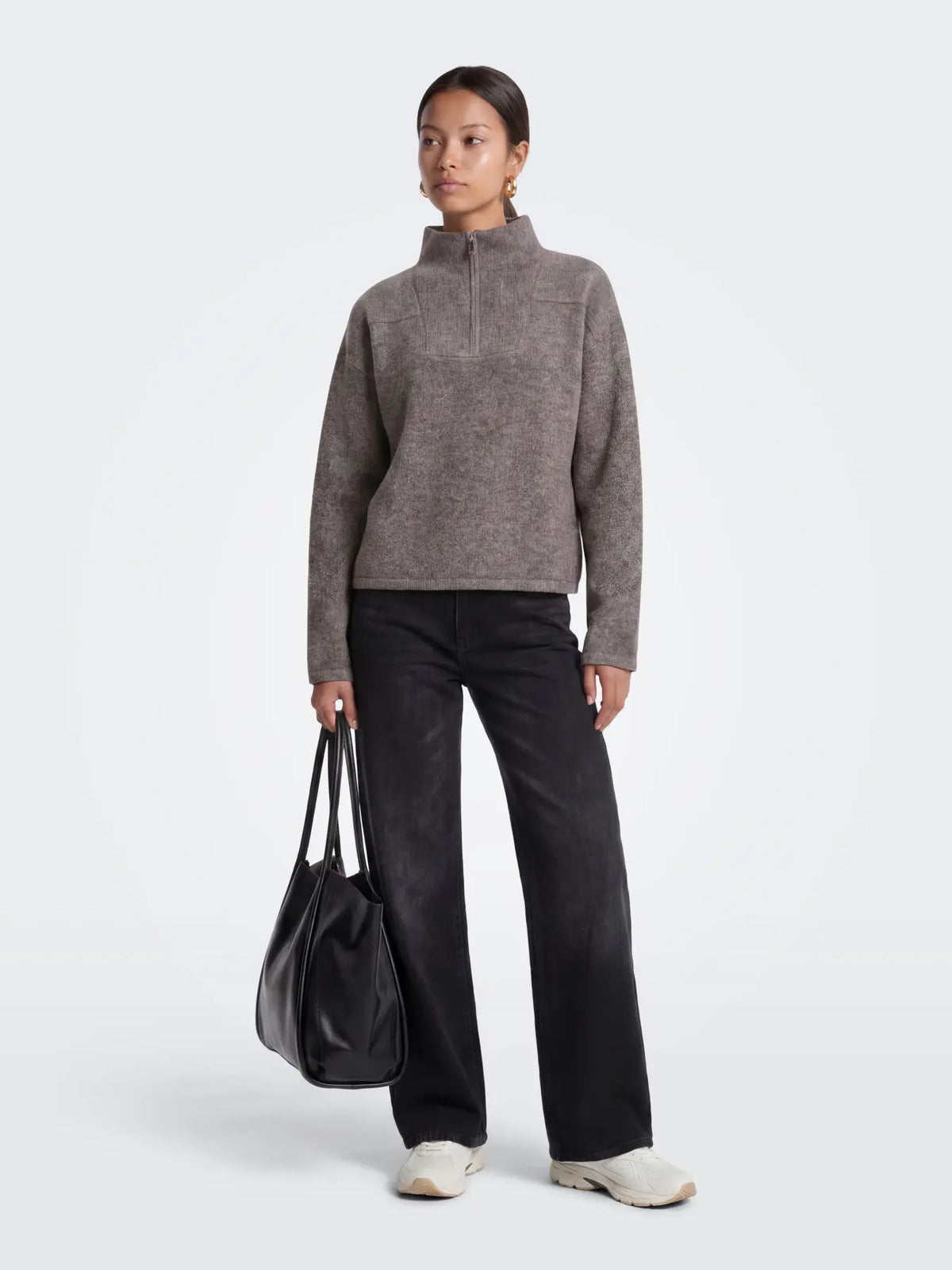 CLARA HALF ZIP UP SWEATER (BROWN) | ONLY